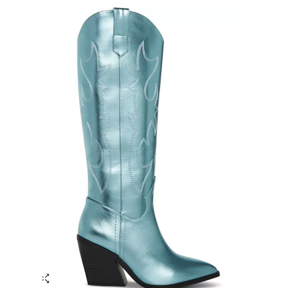 Madden Girl Women's Arizona Knee High Cowboy Boots Size 5 Blue Metallic NWT - Picture 2 of 4